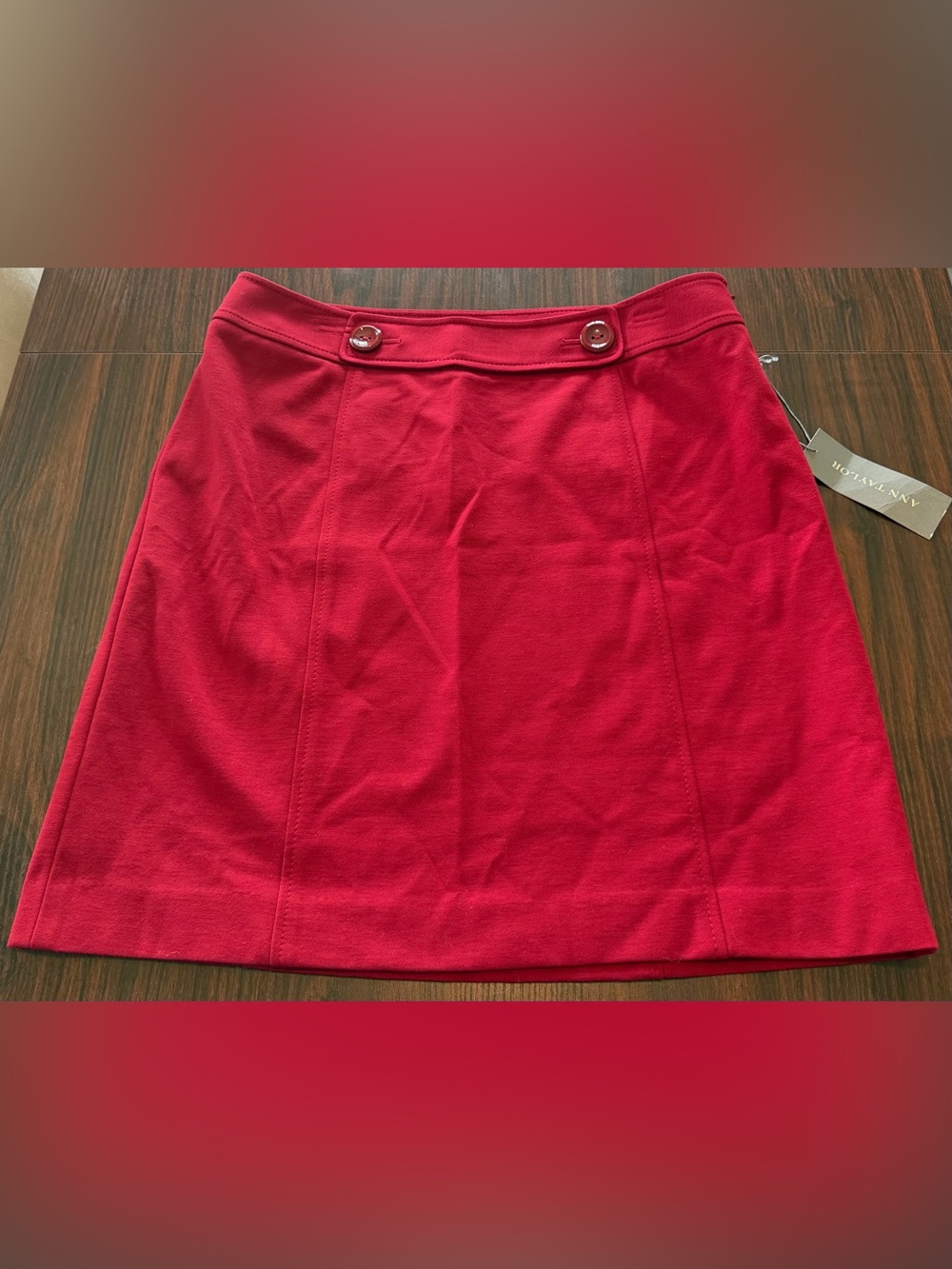 NWT Ann Taylor Women’s Red Skirt Luxury Italian Knit Button A-line Size 12P